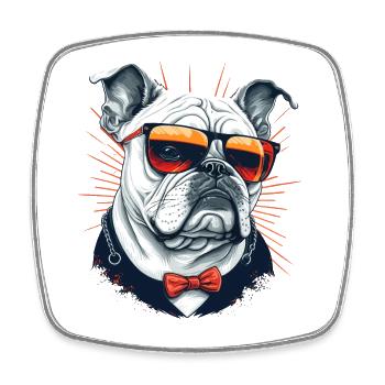 Feeling Cool Bulldog Haustier - Viereckiger Kühlschrankmagnet - Weiß - Vorne