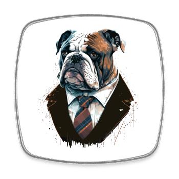 Bulldog en costume noir - Magnet carré - blanc - Devant