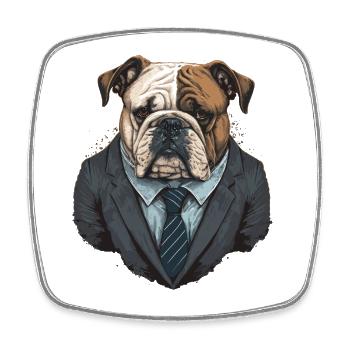 Stress aussehende Bulldogge - Viereckiger Kühlschrankmagnet - Weiß - Vorne