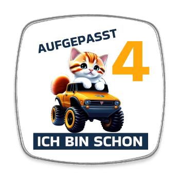 4. Geburtstag Katze auf Monstertruck 4 Jahre alt - Viereckiger Kühlschrankmagnet - Weiß - Vorne
