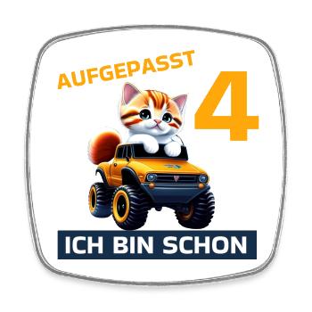 4. Geburtstag Katze auf Monstertruck 4 Jahre alt - Viereckiger Kühlschrankmagnet - Weiß - Vorne