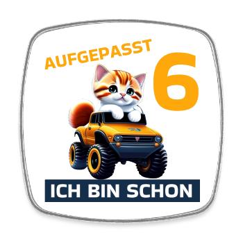 6. Geburtstag Katze auf Monstertruck 6 Jahre alt - Viereckiger Kühlschrankmagnet - Weiß - Vorne