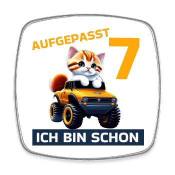 7. Geburtstag Katze auf Monstertruck 7 Jahre alt - Viereckiger Kühlschrankmagnet - Weiß - Vorne