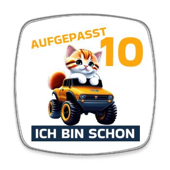 10. Geburtstag Katze auf Monstertruck 10 Jahre alt - Viereckiger Kühlschrankmagnet - Weiß - Vorne