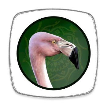 Pink flamingo in mandala green - Square fridge magnet - white - Front
