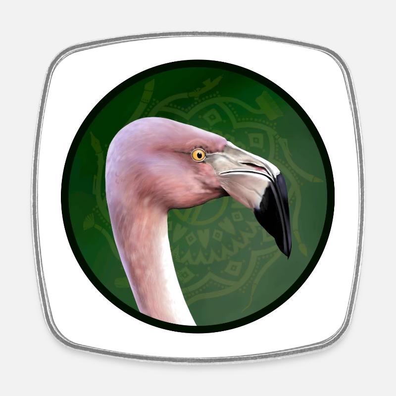 Flamant rose en vert mandala - Magnet carré - blanc