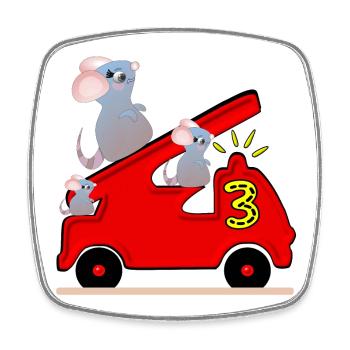Camion de pompiers - TROIS - 3ème anniversaire - MICE - Magnet carré - blanc - Devant