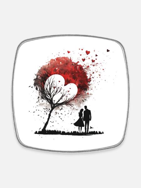 Couple with tree and heart Valentine's Day - Square fridge magnet - white