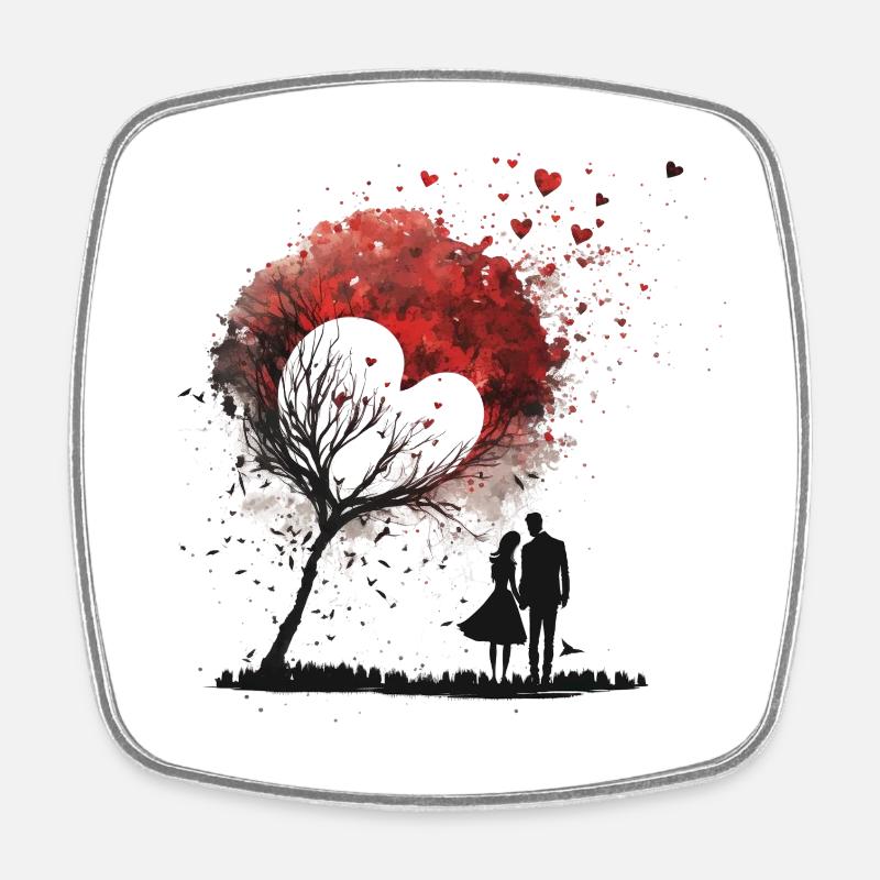 Couple with tree and heart Valentine's Day - Square fridge magnet - white