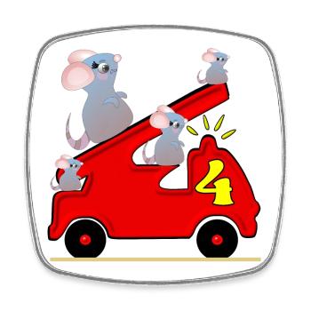 Quatre - 4e anniversaire - Camion de pompiers - Souris tout-petits - Magnet carré - blanc - Devant