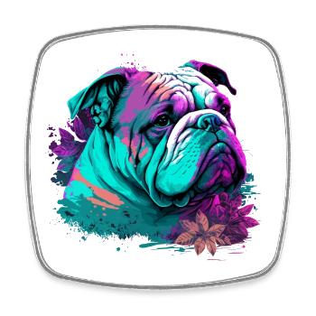 Feuilles et bouledogue - Magnet carré - blanc - Devant