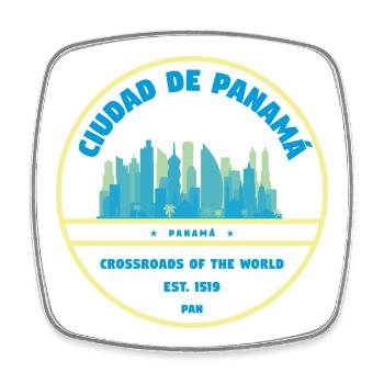 Panama Stadt-Skyline Emblem - Viereckiger Kühlschrankmagnet - Weiß - Vorne