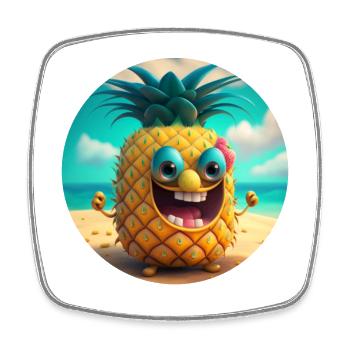 Fröhliche Ananas Comic Figur lacht - Viereckiger Kühlschrankmagnet - Weiß - Vorne