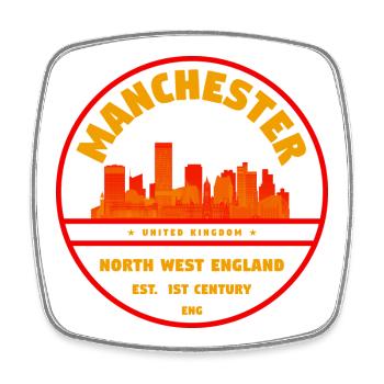 Manchester Skyline Rundstempel - Viereckiger Kühlschrankmagnet - Weiß - Vorne