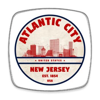 Atlantic City Skyline Retro Emblem - Viereckiger Kühlschrankmagnet - Weiß - Vorne