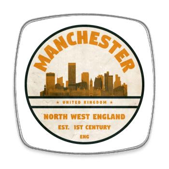 Manchester Skyline Emblem mit Gründungsjahr - Viereckiger Kühlschrankmagnet - Weiß - Vorne