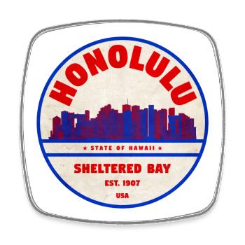 Honolulu Skyline Vintage Abzeichen - Viereckiger Kühlschrankmagnet - Weiß - Vorne