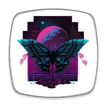 Buttterfly at Vaporwave Night - Square fridge magnet - white - Front
