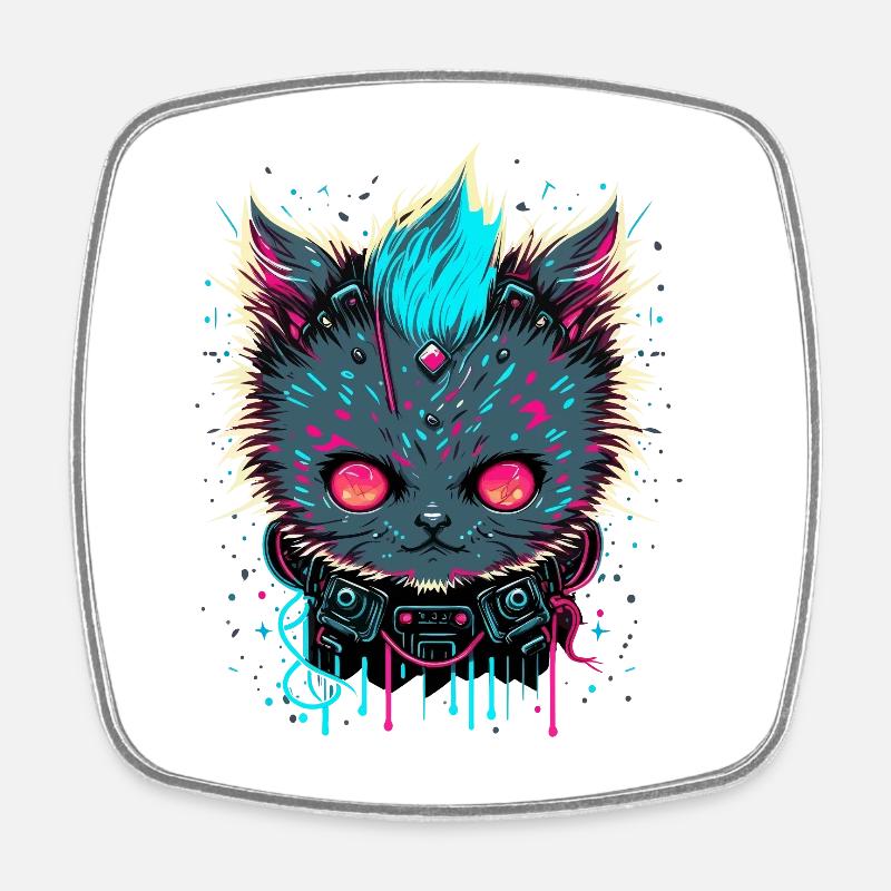 Chat maléfique - Magnet carré - blanc