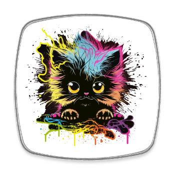 Bunte Katze - Viereckiger Kühlschrankmagnet - Weiß - Vorne