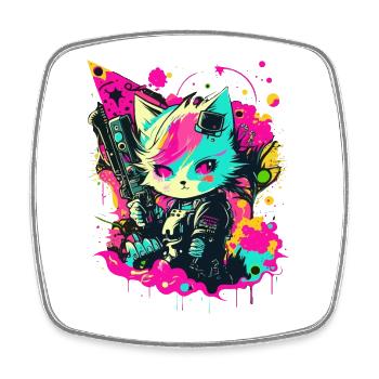 Cyper Warrior Kitty - Viereckiger Kühlschrankmagnet - Weiß - Vorne