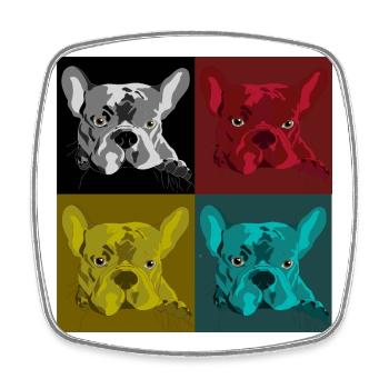 Frenchie Pop Art Vierfarb Design - Viereckiger Kühlschrankmagnet - Weiß - Vorne