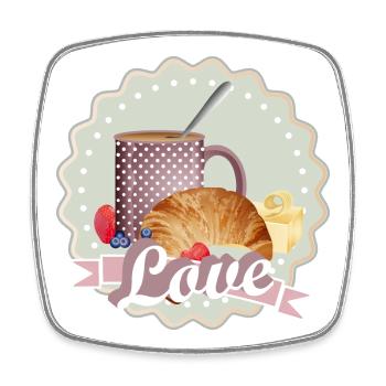 Breakfast with love,croissant,coffee and berries - Square fridge magnet - white - Front