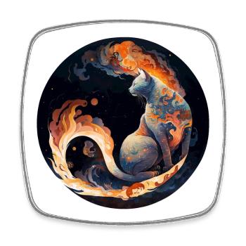 Magie ardente du chat dans la conception de la constellation - Magnet carré - blanc - Devant