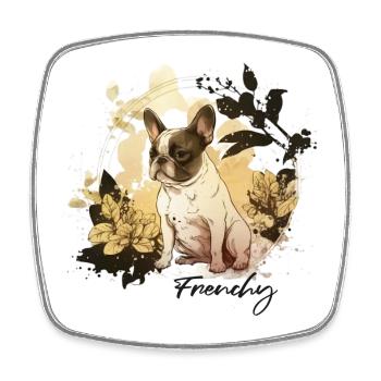 Floral Frame Bulldog - Square fridge magnet - white - Front