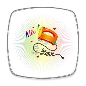 colorful hand mixer with cool saying - Square fridge magnet - white - Front