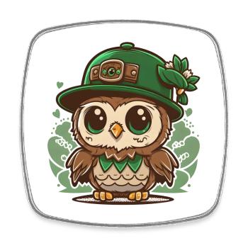 St. Patrick's Day Kawaii Owl with Hat - Square fridge magnet - white - Front