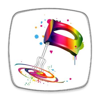 Hand mixer in bright rainbow colours - Square fridge magnet - white - Front