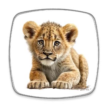 Extrem süßer Baby Löwe - Geschenk Idee für Kinder - Viereckiger Kühlschrankmagnet - Weiß - Vorne