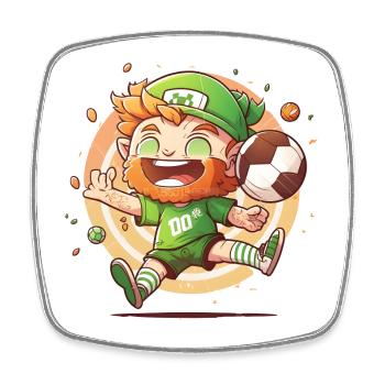 Cartoon Leprechaun mit Fußball - Viereckiger Kühlschrankmagnet - Weiß - Vorne