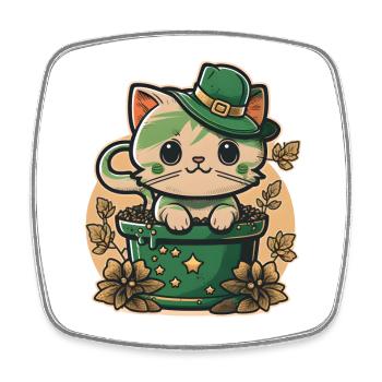 Chat dans le pot de fleurs Fête de la Saint-Patrick - Magnet carré - blanc - Devant