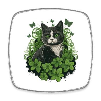 Chat noir et blanc avec lierre et papillons - Magnet carré - blanc - Devant