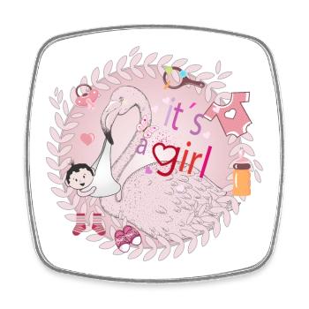 Flamingo mit Baby und Baby Utensilien in Rosa - Viereckiger Kühlschrankmagnet - Weiß - Vorne