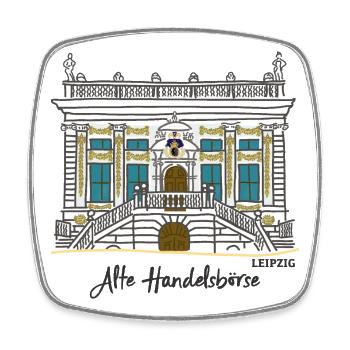 Leipzig, Alte Handelsbörse, Wahrzeichen, Sachsen - Viereckiger Kühlschrankmagnet - Weiß - Vorne