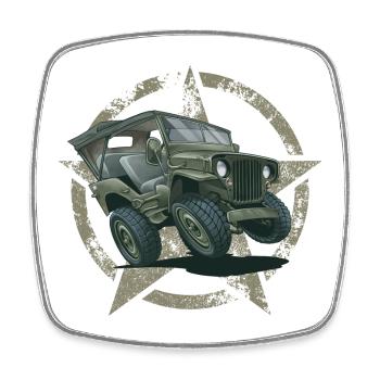 Willys MB Offroader 4x4 Star ROOFTOP Us Army - Viereckiger Kühlschrankmagnet - Weiß - Vorne
