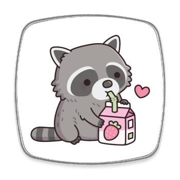 Cute Raccoon Loves Strawberry Milk - Square fridge magnet - white - Front