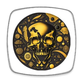 Totenkopf Kunst Rund - Viereckiger Kühlschrankmagnet - Weiß - Vorne