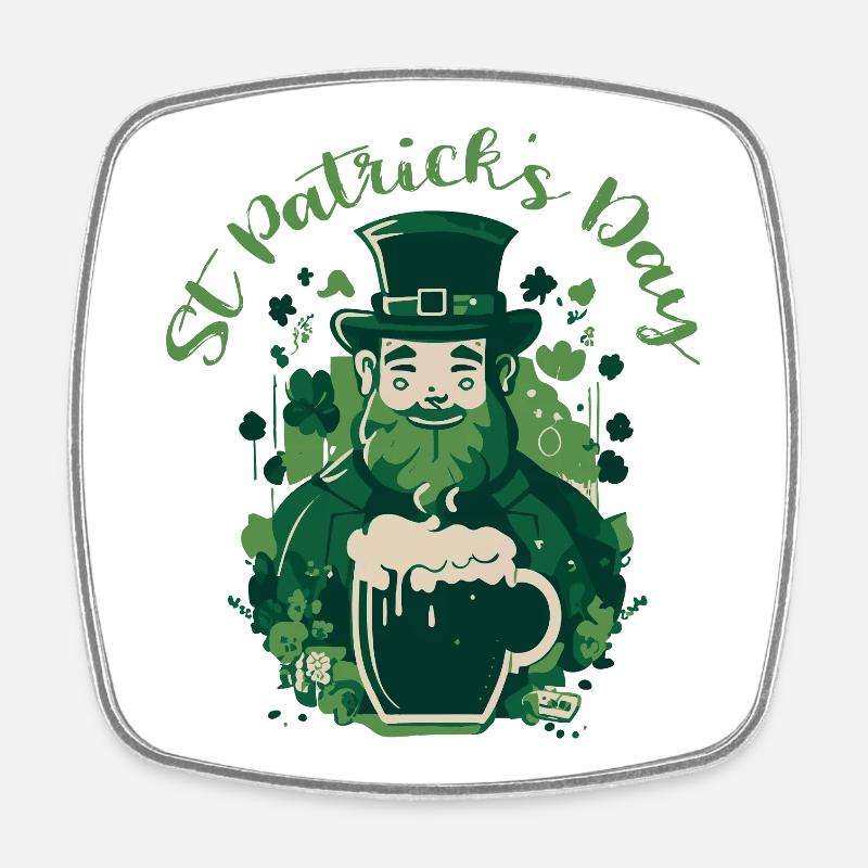 St. Patrick's Day Tee: Leprechaun & Beer Fun! - Square fridge magnet - white