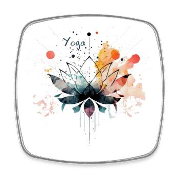Aquarelle Lotus Mandala Yoga - Magnet carré - blanc - Devant