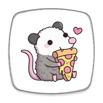 Süßes Opossum isst Pizza - Viereckiger Kühlschrankmagnet - Weiß - Vorne