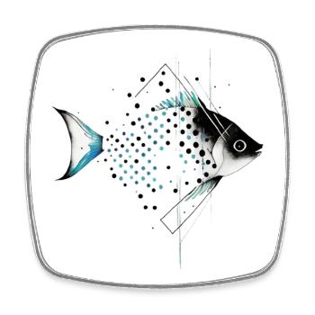 Geometric fish with a blue tint - Square fridge magnet - white - Front