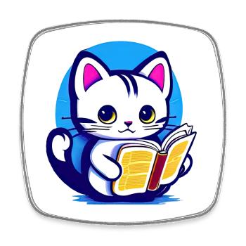 Le chat lit un livre - Magnet carré - blanc - Devant
