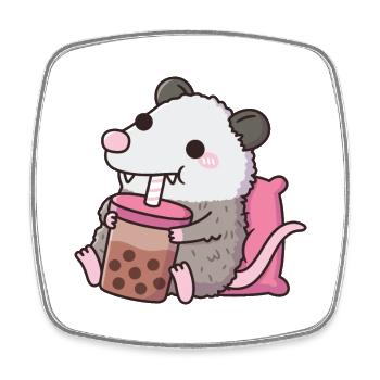 Süßes Opossum trinkt Boba Tee - Viereckiger Kühlschrankmagnet - Weiß - Vorne