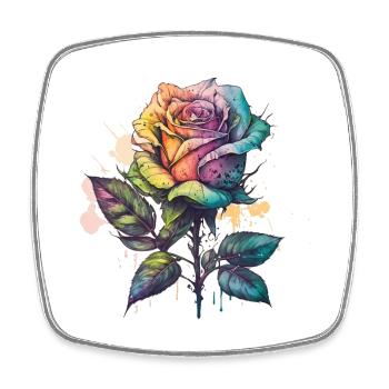 Tropical Watercolor Rose, colorful flower - Square fridge magnet - white - Front