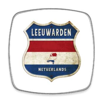 Leeuwarden Pays-Bas Drapeaux Armoiries - Magnet carré - blanc - Devant
