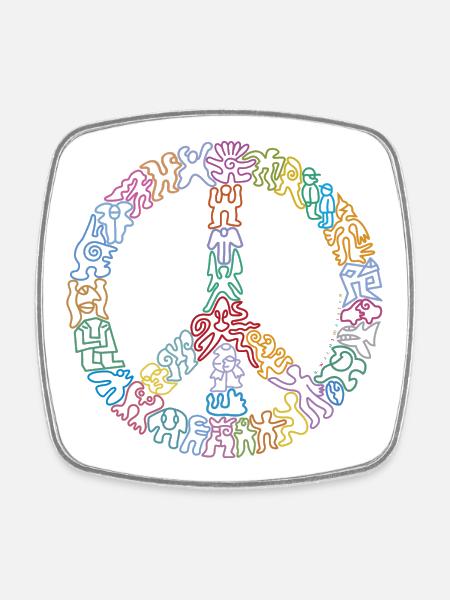 Peacezeichen-Figuren - Viereckiger Kühlschrankmagnet - Weiß